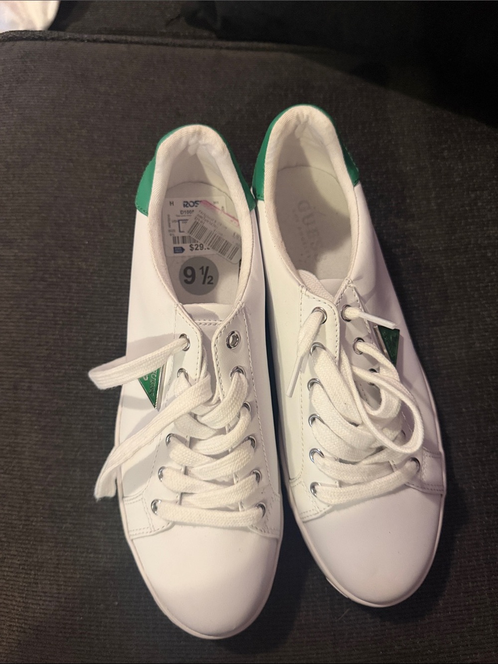 Guess White Sneakers with Green Heel and Accent